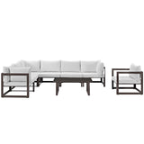 Fortuna 8 Piece Outdoor Patio Sectional Sofa Set Brown White EEI-1736-BRN-WHI-SET