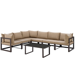 Fortuna 7 Piece Outdoor Patio Sectional Sofa Set Brown Mocha EEI-1737-BRN-MOC-SET