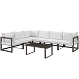 Fortuna 7 Piece Outdoor Patio Sectional Sofa Set Brown White EEI-1737-BRN-WHI-SET