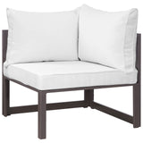 Fortuna 7 Piece Outdoor Patio Sectional Sofa Set Brown White EEI-1737-BRN-WHI-SET