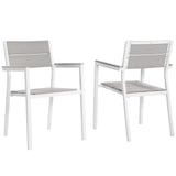 Maine Dining Armchair Outdoor Patio Set of 2 White Light Gray EEI-1739-WHI-LGR-SET