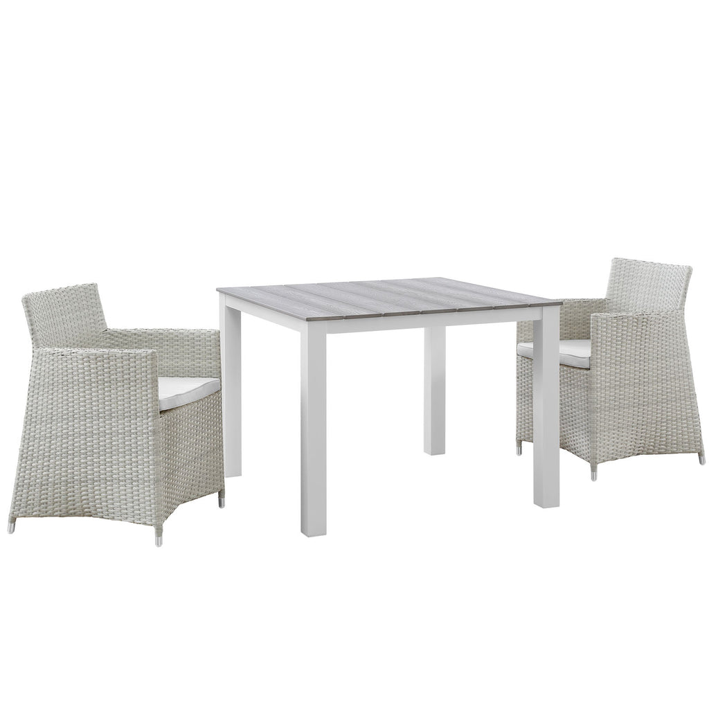 Junction 3 Piece Outdoor Patio Wicker Dining Set Gray White EEI-1742-GRY-WHI-SET