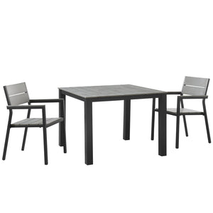 Maine 3 Piece Outdoor Patio Dining Set Brown Gray EEI-1743-BRN-GRY-SET