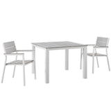 Maine 3 Piece Outdoor Patio Dining Set White Light Gray EEI-1743-WHI-LGR-SET