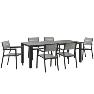 Maine 7 Piece Outdoor Patio Dining Set Brown Gray EEI-1751-BRN-GRY-SET