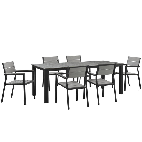 Maine 7 Piece Outdoor Patio Dining Set Brown Gray EEI-1751-BRN-GRY-SET