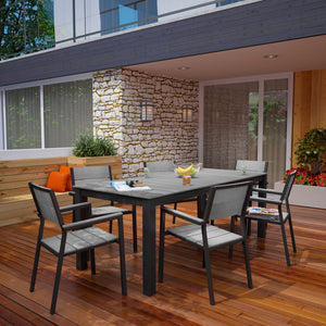 Maine 7 Piece Outdoor Patio Dining Set Brown Gray EEI-1751-BRN-GRY-SET