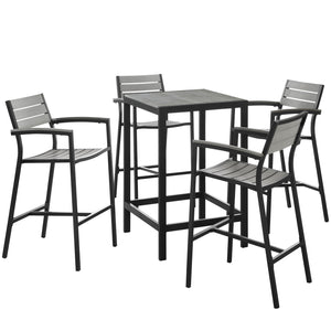 Maine 5 Piece Outdoor Patio Bar Set Brown Gray EEI-1755-BRN-GRY-SET