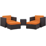 Convene 5 Piece Outdoor Patio Sectional Set Espresso Orange EEI-1809-EXP-ORA-SET