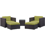 Convene 5 Piece Outdoor Patio Sectional Set Espresso Peridot EEI-1809-EXP-PER-SET