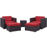 Convene 5 Piece Outdoor Patio Sectional Set Espresso Red EEI-1809-EXP-RED-SET