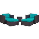 Convene 5 Piece Outdoor Patio Sectional Set Espresso Turquoise EEI-1809-EXP-TRQ-SET