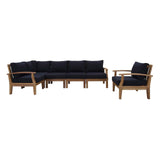 Marina 6 Piece Outdoor Patio Teak Set Natural Navy EEI-1816-NAT-NAV-SET