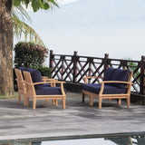 Marina 4 Piece Outdoor Patio Teak Set Natural Navy EEI-1818-NAT-NAV-SET