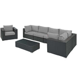 Sojourn 7 Piece Outdoor Patio Sunbrella® Sectional Set Canvas Gray EEI-1878-CHC-GRY-SET
