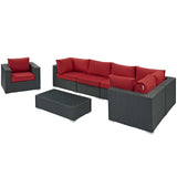 Sojourn 7 Piece Outdoor Patio Sunbrella® Sectional Set Canvas Red EEI-1878-CHC-RED-SET