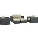 Sojourn 5 Piece Outdoor Patio Sunbrella® Sectional Set Canvas Antique Beige EEI-1879-CHC-BEI-SET