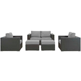 Sojourn 5 Piece Outdoor Patio Sunbrella® Sectional Set Canvas Gray EEI-1879-CHC-GRY-SET