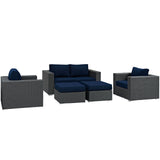 Sojourn 5 Piece Outdoor Patio Sunbrella® Sectional Set Canvas Navy EEI-1879-CHC-NAV-SET