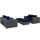 Sojourn 5 Piece Outdoor Patio Sunbrella® Sectional Set Canvas Navy EEI-1879-CHC-NAV-SET