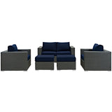 Sojourn 5 Piece Outdoor Patio Sunbrella® Sectional Set Canvas Navy EEI-1879-CHC-NAV-SET