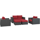 Sojourn 5 Piece Outdoor Patio Sunbrella® Sectional Set Canvas Red EEI-1879-CHC-RED-SET