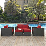 Sojourn 5 Piece Outdoor Patio Sunbrella® Sectional Set Canvas Red EEI-1879-CHC-RED-SET