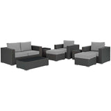 Sojourn 8 Piece Outdoor Patio Sunbrella® Sectional Set Canvas Gray EEI-1880-CHC-GRY-SET