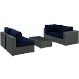 Sojourn 5 Piece Outdoor Patio Sunbrella® Sectional Set Canvas Navy EEI-1882-CHC-NAV-SET