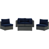 Sojourn 5 Piece Outdoor Patio Sunbrella® Sectional Set Canvas Navy EEI-1882-CHC-NAV-SET