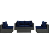 Sojourn 5 Piece Outdoor Patio Sunbrella® Sectional Set Canvas Navy EEI-1882-CHC-NAV-SET