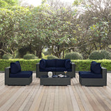 Sojourn 5 Piece Outdoor Patio Sunbrella® Sectional Set Canvas Navy EEI-1882-CHC-NAV-SET