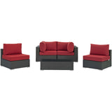 Sojourn 5 Piece Outdoor Patio Sunbrella® Sectional Set Canvas Red EEI-1882-CHC-RED-SET