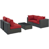 Sojourn 5 Piece Outdoor Patio Sunbrella® Sectional Set Canvas Red EEI-1882-CHC-RED-SET