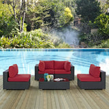 Sojourn 5 Piece Outdoor Patio Sunbrella® Sectional Set Canvas Red EEI-1882-CHC-RED-SET