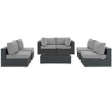 Sojourn 7 Piece Outdoor Patio Sunbrella® Sectional Set Canvas Gray EEI-1883-CHC-GRY-SET