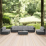 Sojourn 7 Piece Outdoor Patio Sunbrella® Sectional Set Canvas Gray EEI-1883-CHC-GRY-SET