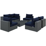 Sojourn 7 Piece Outdoor Patio Sunbrella® Sectional Set Canvas Navy EEI-1883-CHC-NAV-SET