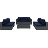 Sojourn 7 Piece Outdoor Patio Sunbrella® Sectional Set Canvas Navy EEI-1883-CHC-NAV-SET