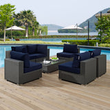 Sojourn 7 Piece Outdoor Patio Sunbrella® Sectional Set Canvas Navy EEI-1883-CHC-NAV-SET