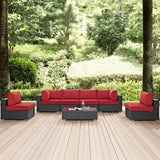 Sojourn 7 Piece Outdoor Patio Sunbrella® Sectional Set Canvas Red EEI-1883-CHC-RED-SET