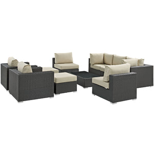 Sojourn 10 Piece Outdoor Patio Sunbrella® Sectional Set EEI-1888-CHC-BEI-SET