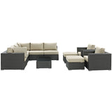 Sojourn 10 Piece Outdoor Patio Sunbrella® Sectional Set EEI-1888-CHC-BEI-SET