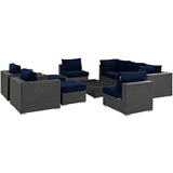 Sojourn 10 Piece Outdoor Patio Sunbrella® Sectional Set EEI-1888-CHC-NAV-SET