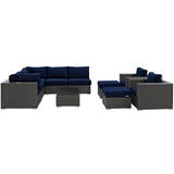 Sojourn 10 Piece Outdoor Patio Sunbrella® Sectional Set EEI-1888-CHC-NAV-SET