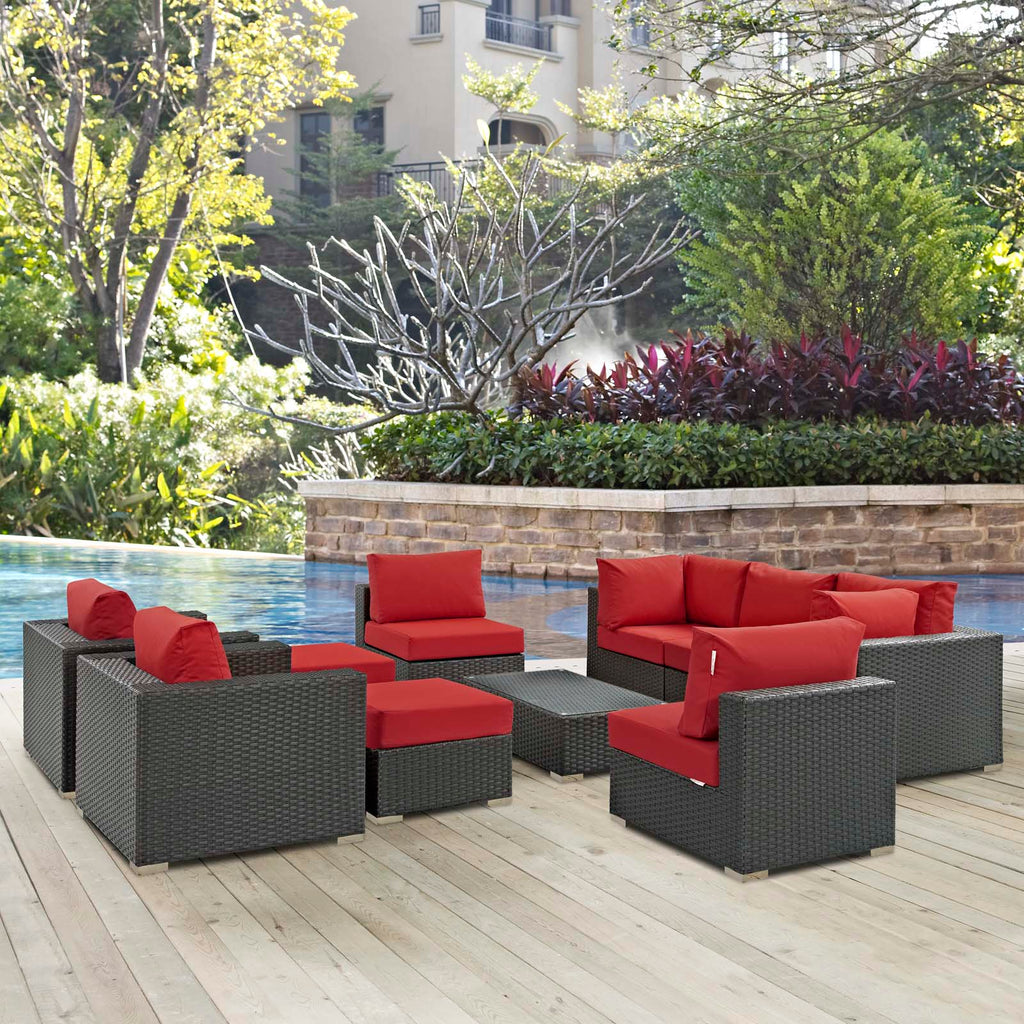 Sojourn 10 Piece Outdoor Patio Sunbrella® Sectional Set Canvas Red EEI-1888-CHC-RED-SET