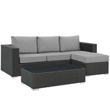 Sojourn 3 Piece Outdoor Patio Sunbrella® Sectional Set Canvas Gray EEI-1889-CHC-GRY-SET