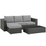 Sojourn 3 Piece Outdoor Patio Sunbrella® Sectional Set Canvas Gray EEI-1889-CHC-GRY-SET