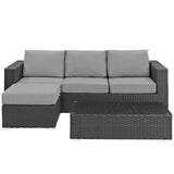 Sojourn 3 Piece Outdoor Patio Sunbrella® Sectional Set Canvas Gray EEI-1889-CHC-GRY-SET