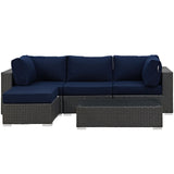 Sojourn 5 Piece Outdoor Patio Sunbrella® Sectional Set Canvas Navy EEI-1890-CHC-NAV-SET